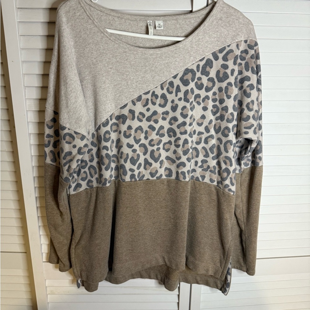 Cato Gray and Brown Leopard Print Sweatshirt